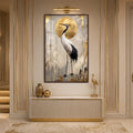 Crane Before Golden Sun with walnut frame