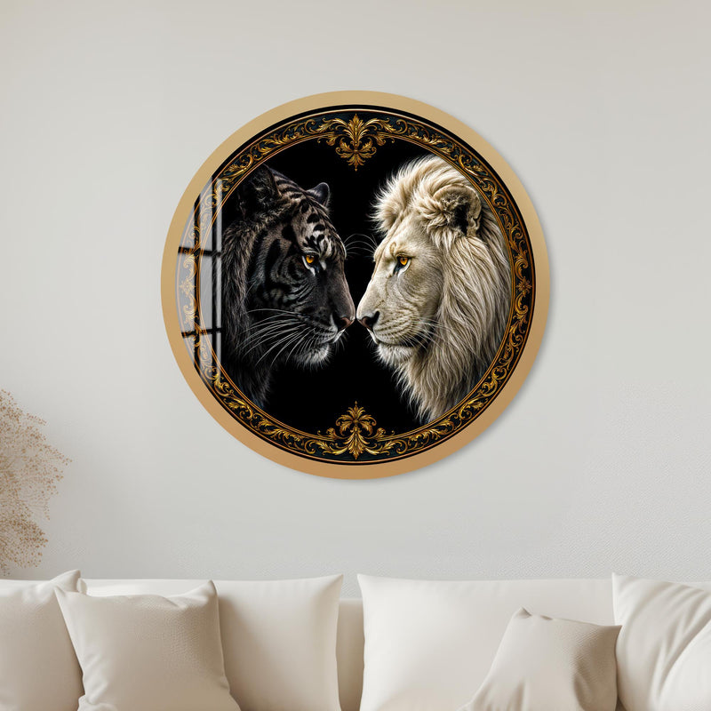 Lion And Tiger Portrait with gold frame
