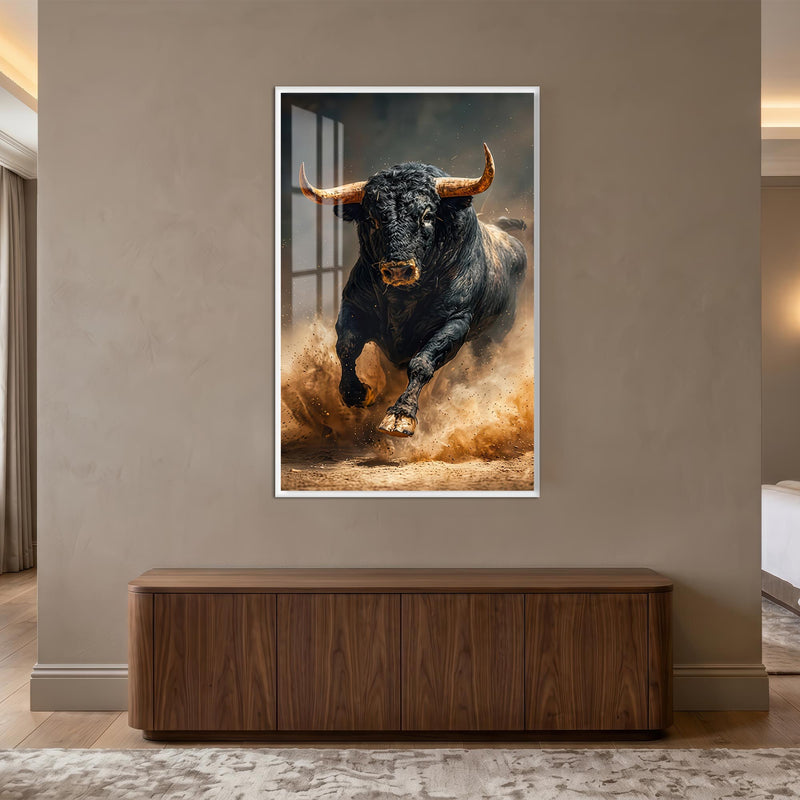 Charging Black Bull with white frame