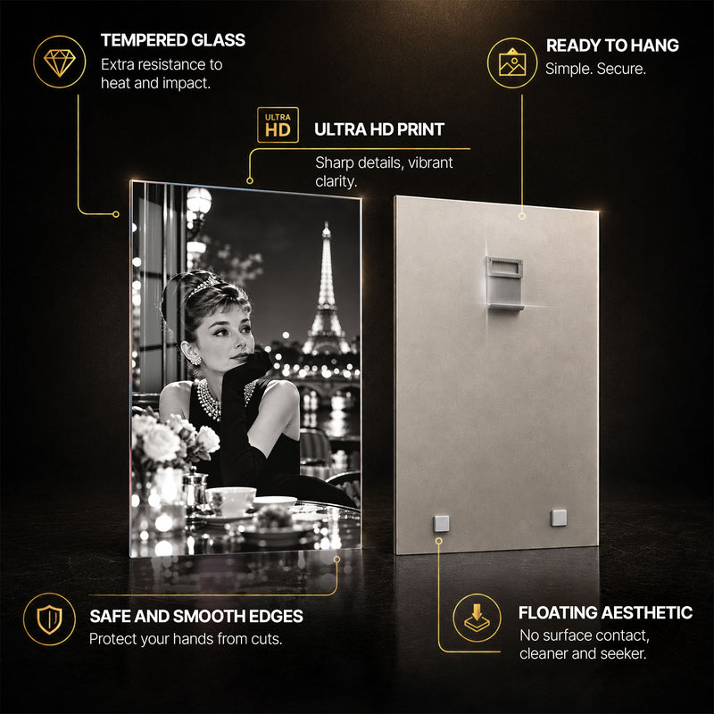 Riviera Paris Glamour — tempered glass, ultra HD print, ready to hang