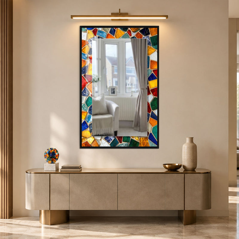 Vibrant Mosaic Glass with gold frame