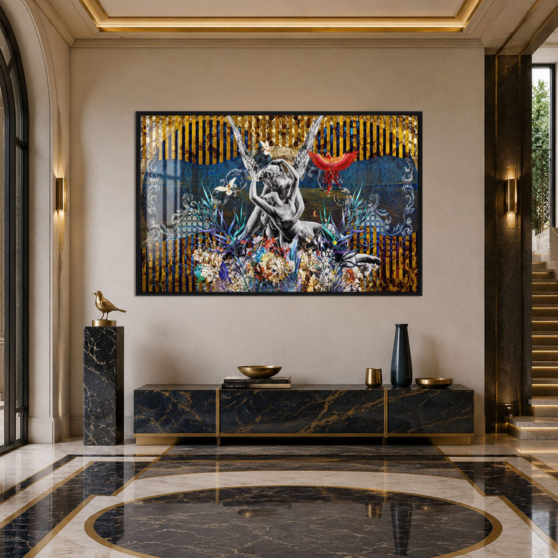 Artronauts Glass Print 18x12 cm | 7.1"x4.7" / Black Winged Lovers Garden Glass Wall Art