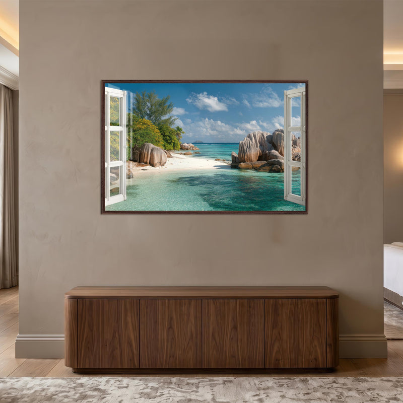 Tropical Window Escape with walnut frame