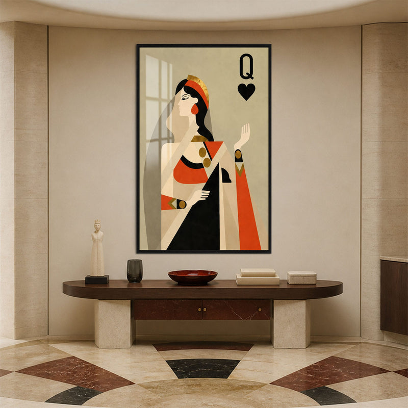 Artronauts Glass Print 12x18 cm | 4.7"x7.1" / Black Queen Of Hearts Glass Wall Art
