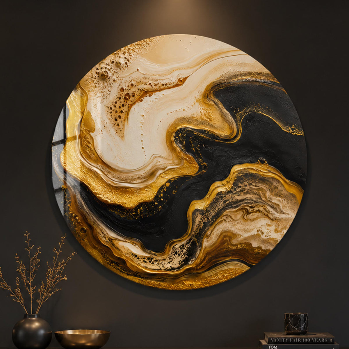 Golden Marble Flow in a modern room