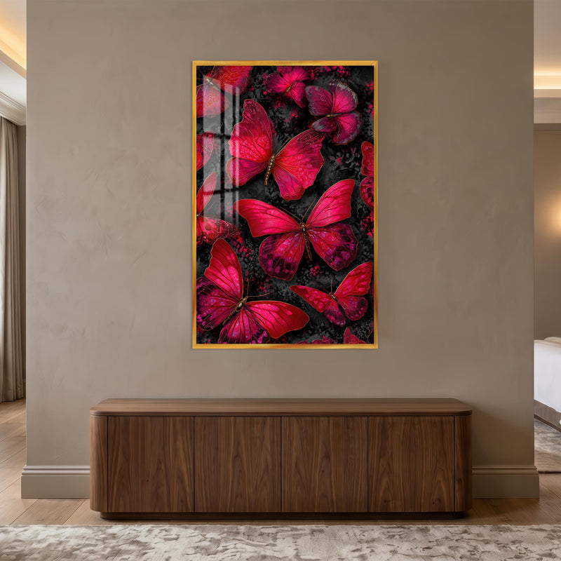 Crimson Butterfly Garden with gold frame