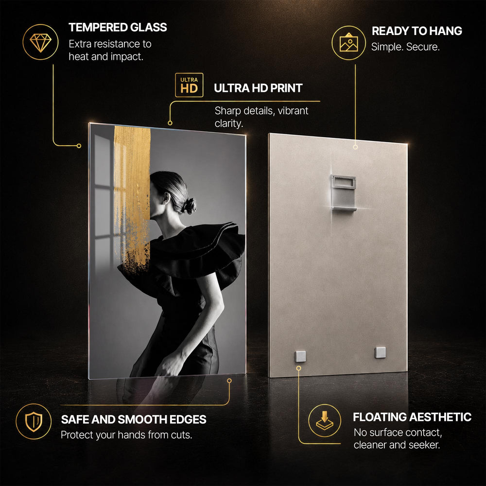 Golden Veil — tempered glass, ultra HD print, ready to hang