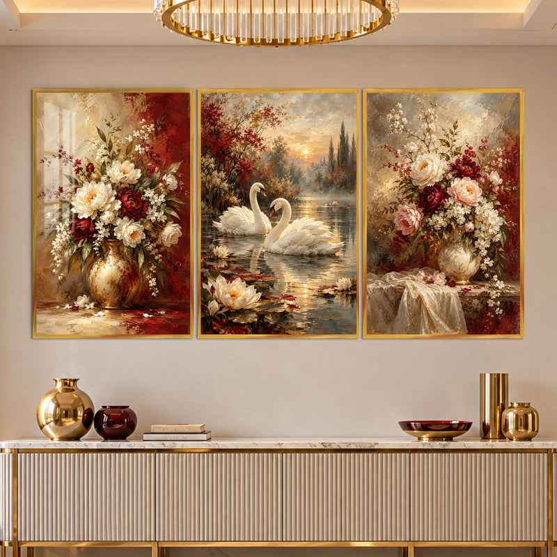 Swan And Blossom with gold frame