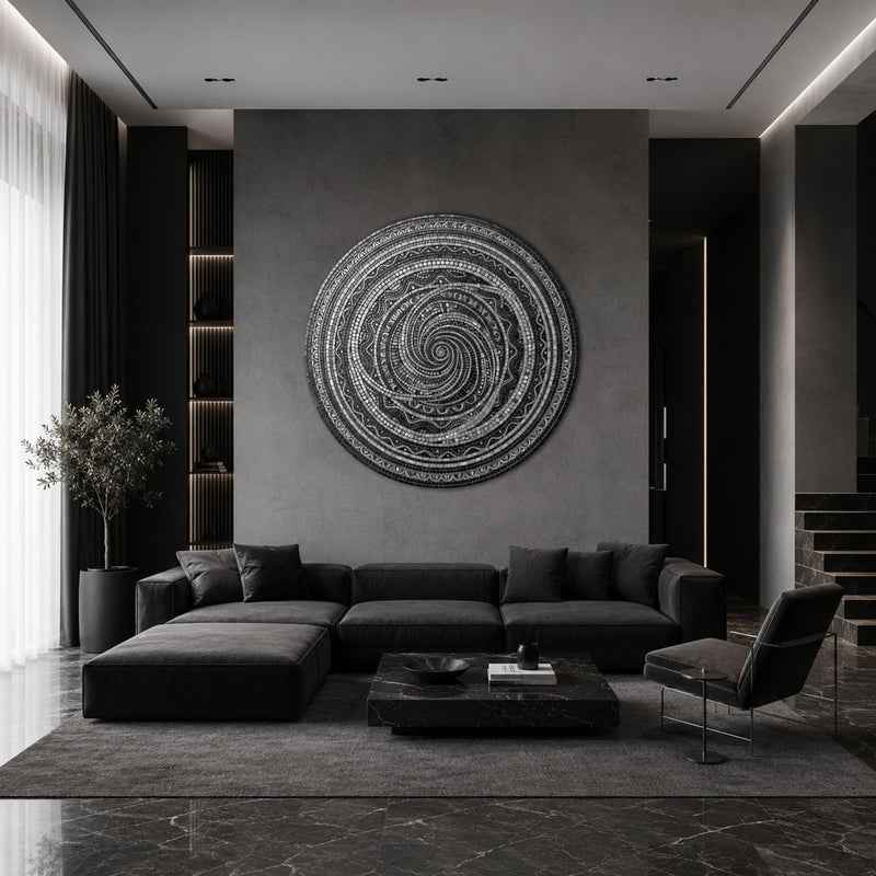 Midnight Mandala Spiral in a modern room