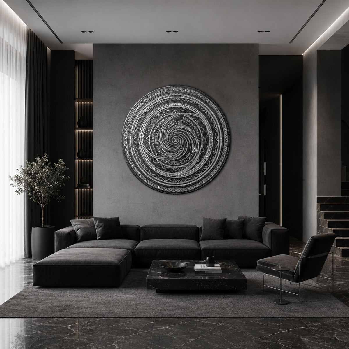 Midnight Mandala Spiral in a modern room