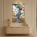 Checkered Floral Muse with gold frame