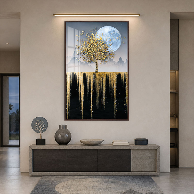 Moonlit Golden Tree with walnut frame