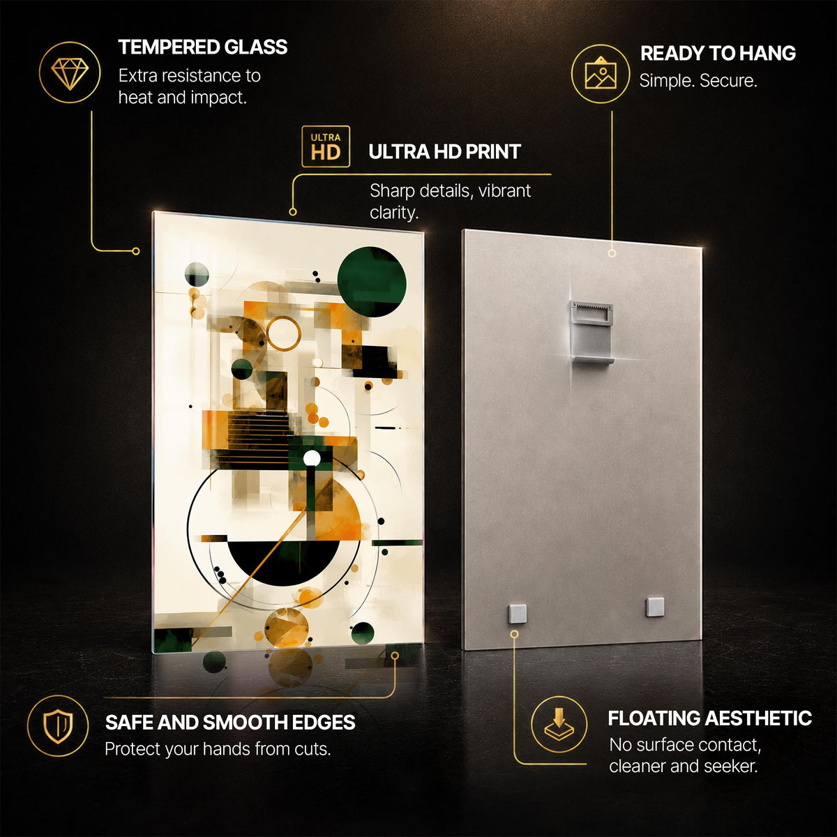 Emerald Orbit — tempered glass, ultra HD print, ready to hang