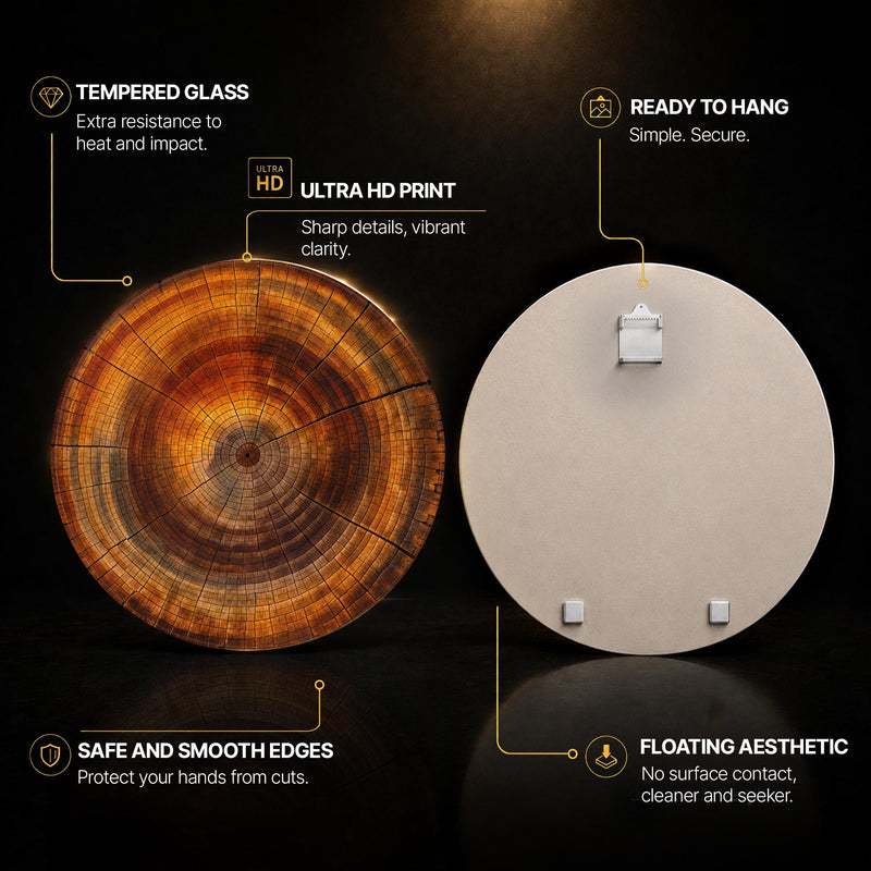 Timeless Tree Rings — tempered glass, ultra HD print, ready to hang