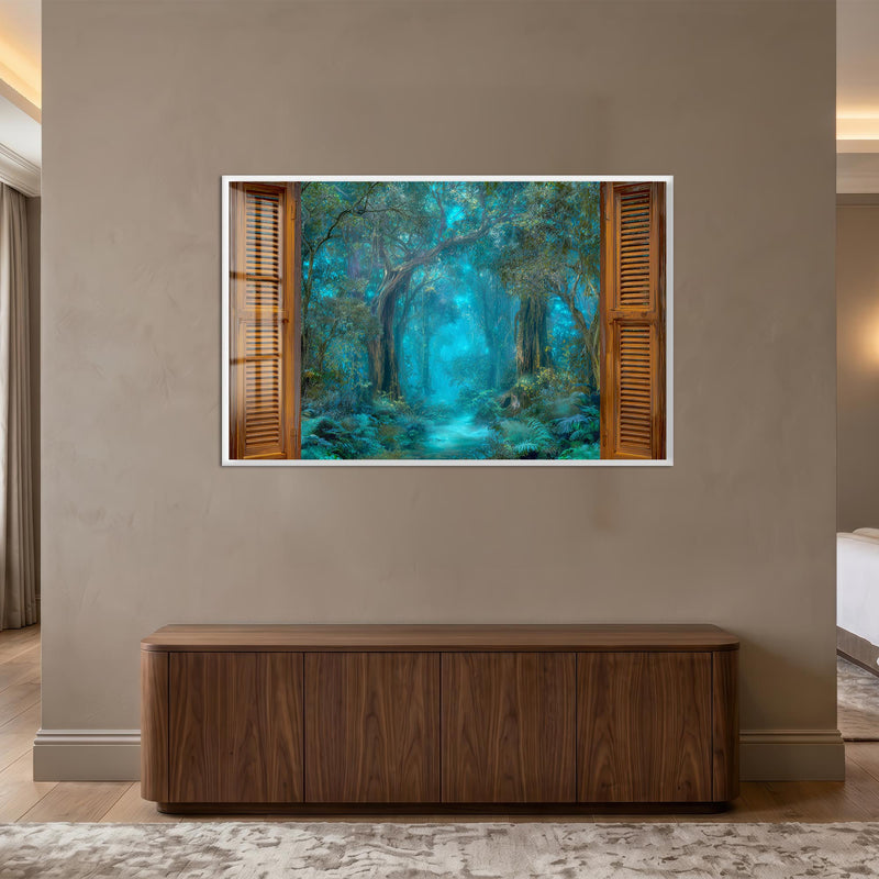 Enchanted Forest Window with white frame