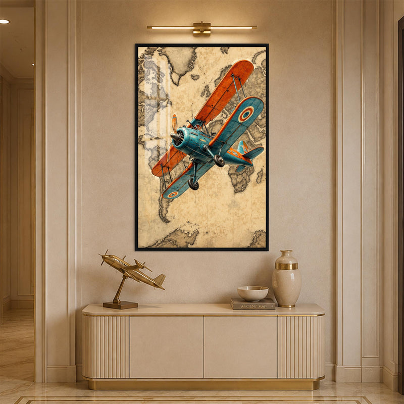 Vintage Biplane Adventure with black frame