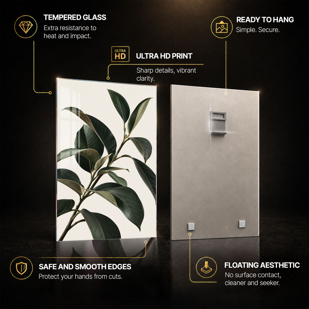Botanical Leaf — tempered glass, ultra HD print, ready to hang