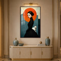 Lady With White Cat with walnut frame