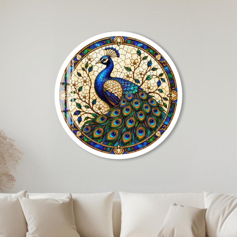 Stained Glass Peacock with white frame