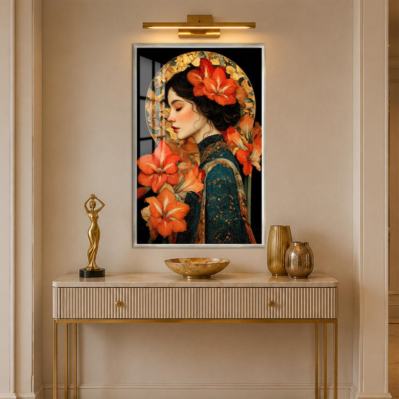 Gilded Amaryllis Muse with silver frame