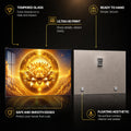 Celestial Golden Lotus — tempered glass, ultra HD print, ready to hang