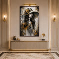Golden Hat Portrait with walnut frame