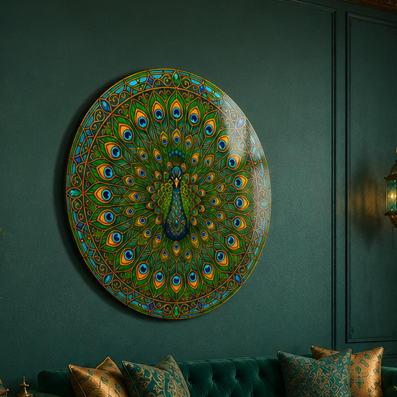 Emerald Peacock Mandala close-up angled detail