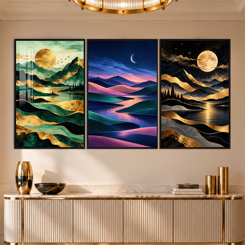 Moonlit Mountain with black frame