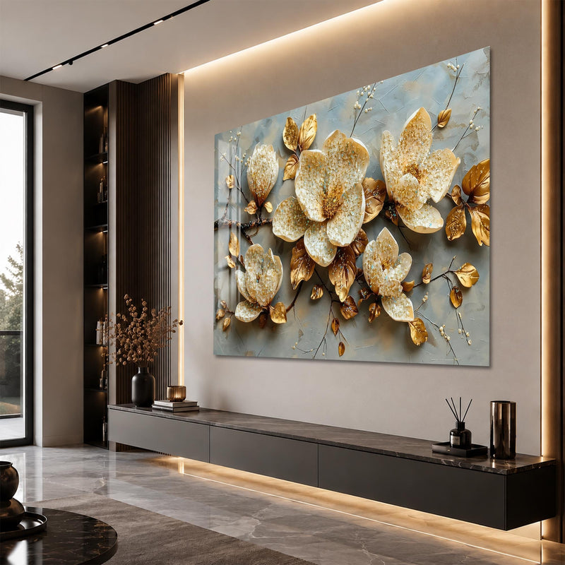 Artronauts Glass Print Jewelled Gold Magnolia Glass Wall Art