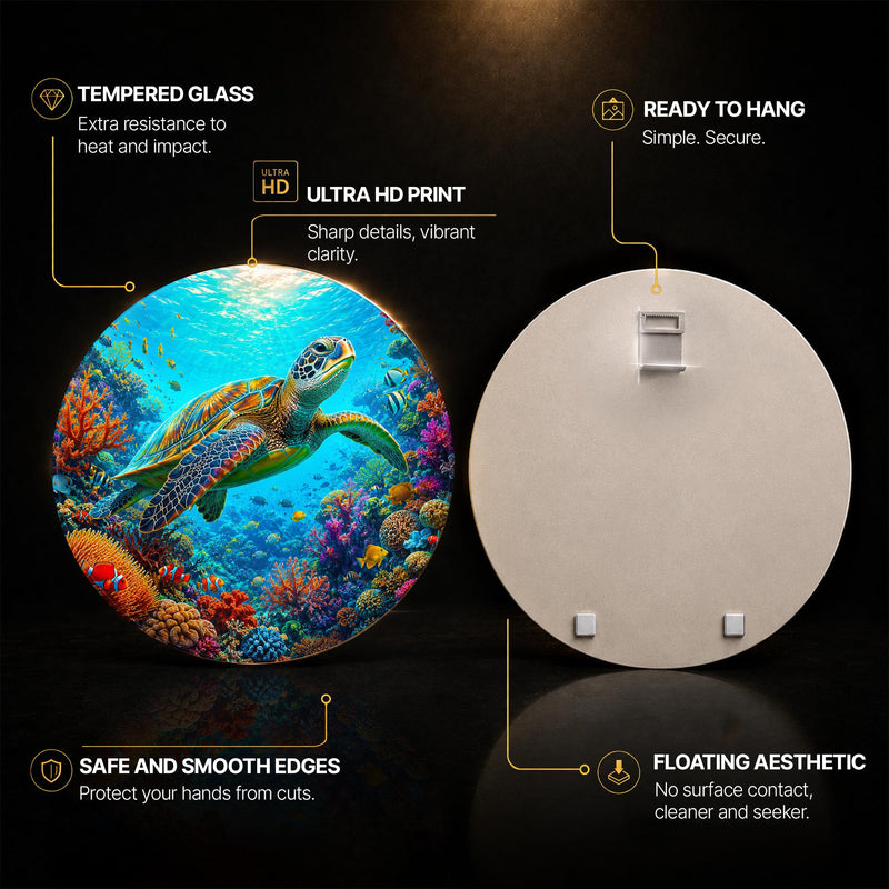 Tropical Sea Turtle — tempered glass, ultra HD print, ready to hang