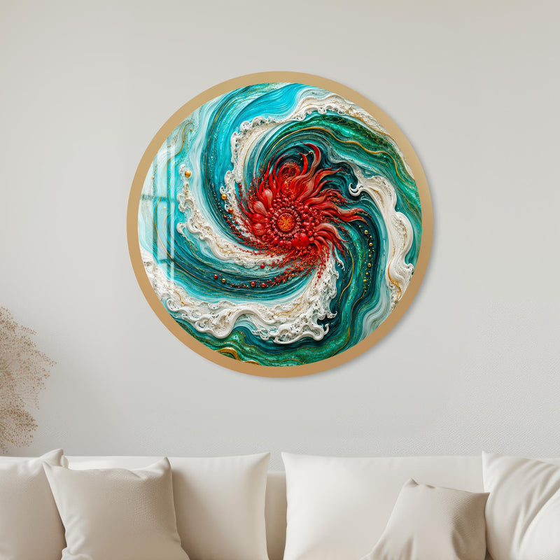 Coral Tide Swirl with gold frame