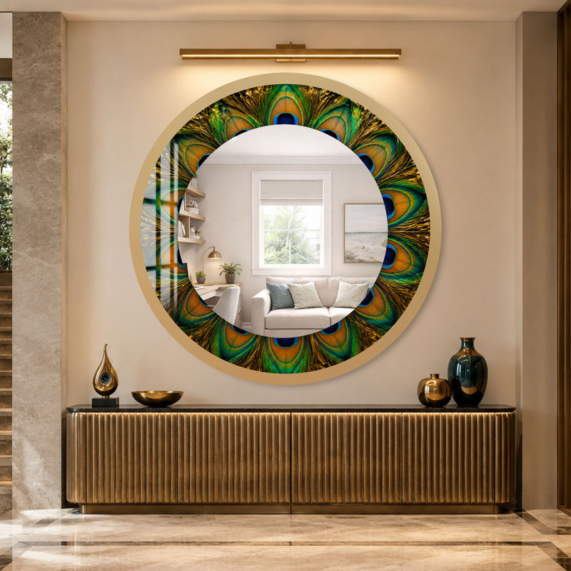 Peacock Feather Halo with gold frame