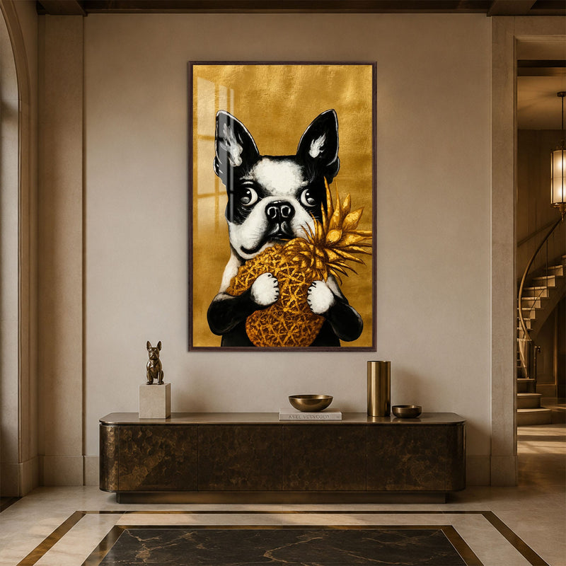 Artronauts Glass Print 12x18 cm | 4.7"x7.1" / Walnut Golden Pineapple Pup Glass Wall Art