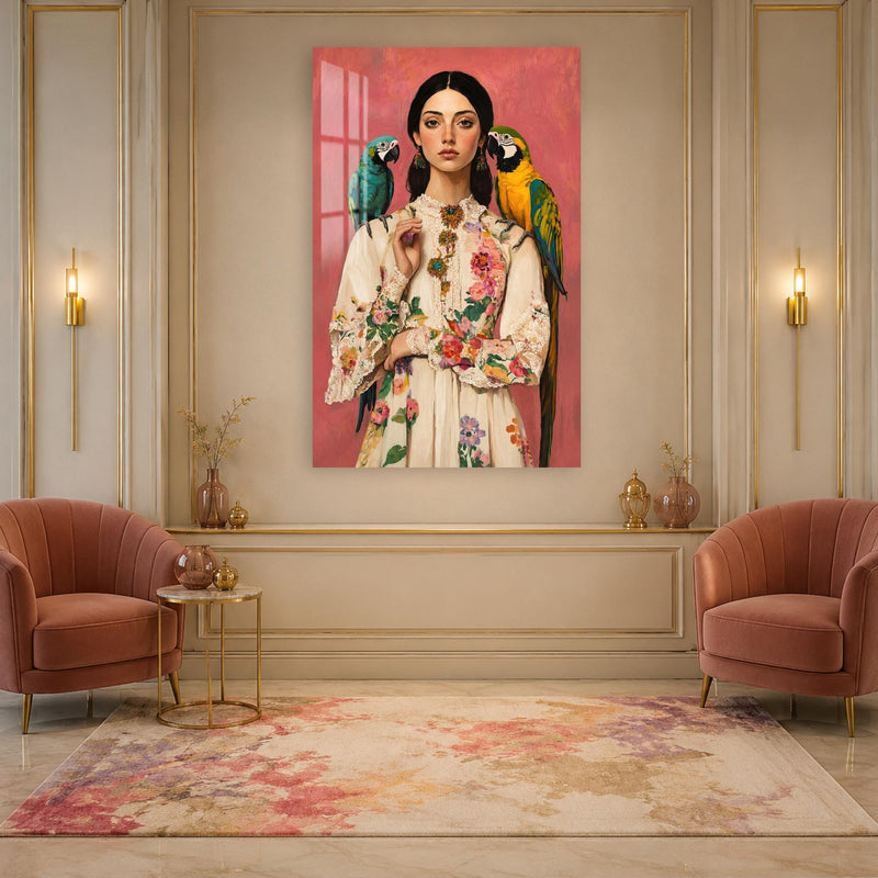 Artronauts Glass Print Parrot Garden Portrait Glass Wall Art