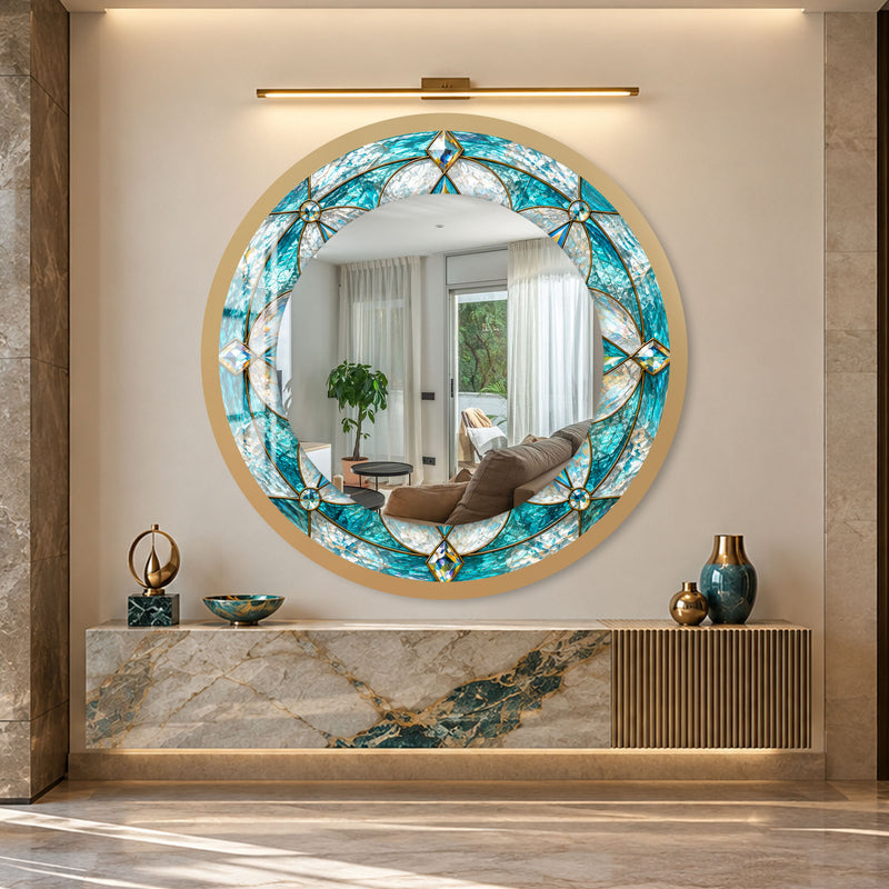 Aqua Crystal Mosaic with gold frame
