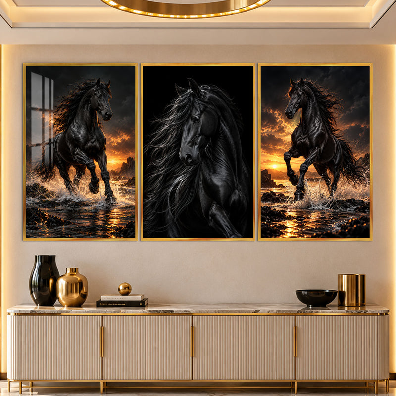 Black Horse with gold frame
