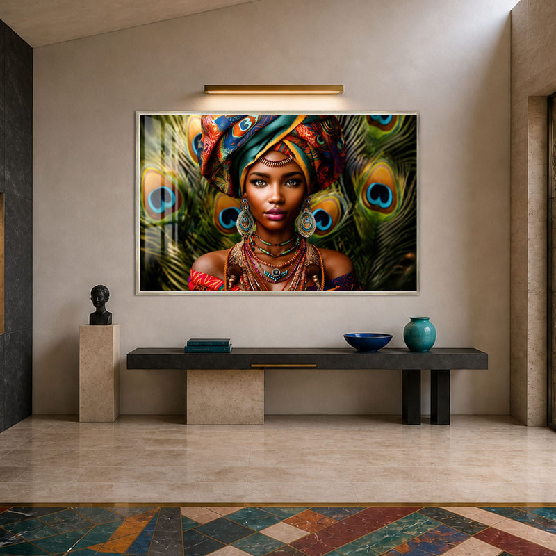 Peacock Queen Portrait with silver frame
