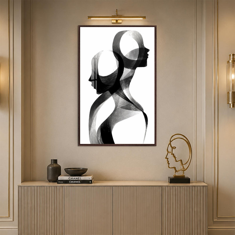 Intertwined Human Silhouettes with walnut frame