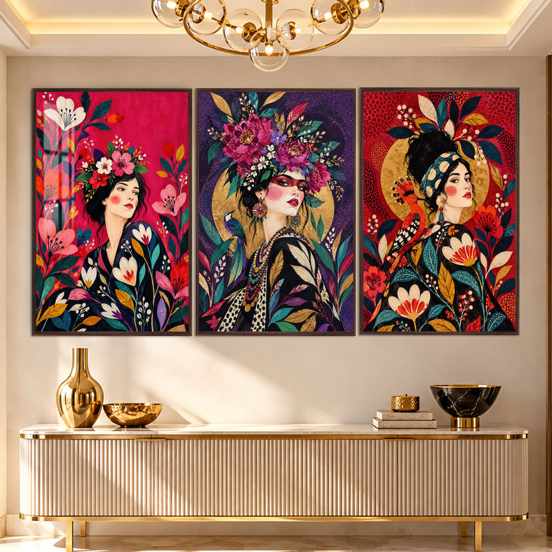 Floral Muse with walnut frame