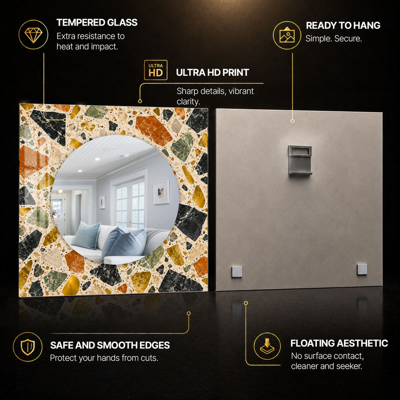 Terrazzo Mosaic Mirror — tempered glass, ultra HD print, ready to hang