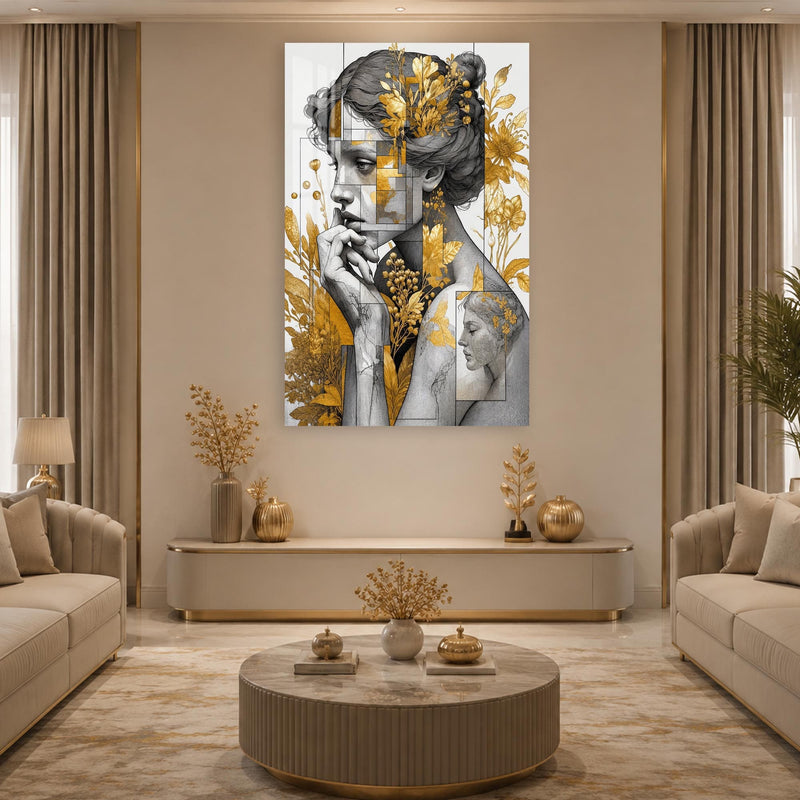 Artronauts Glass Print Golden Botanical Muse Glass Wall Art