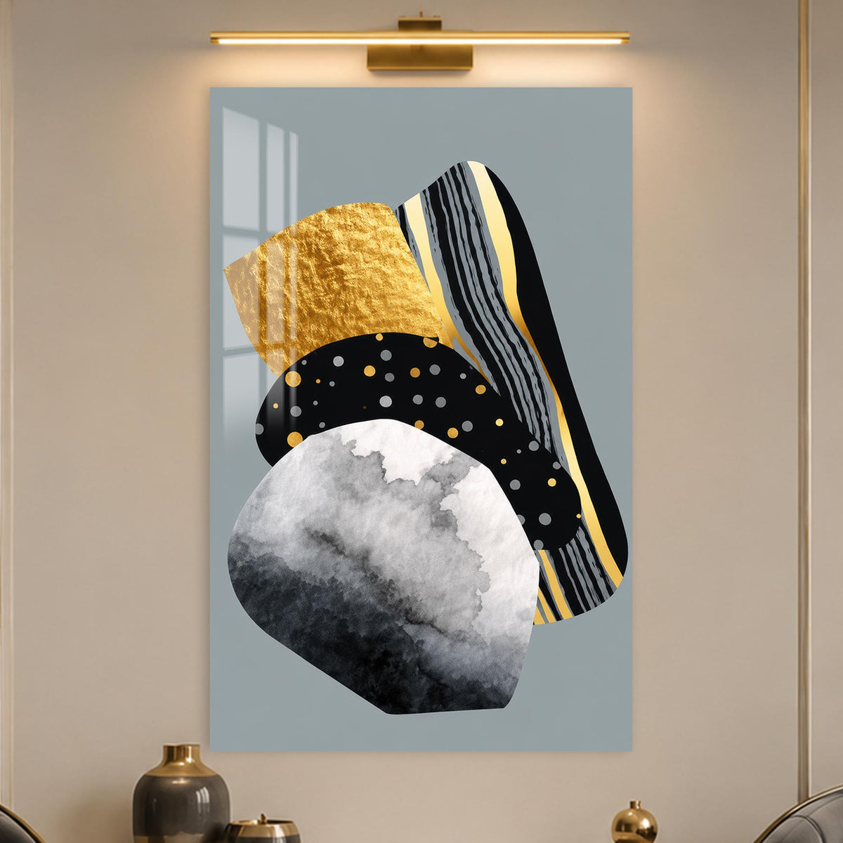 Golden Geometric Stones in a modern room