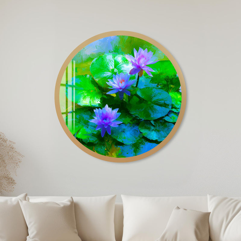 Vibrant Lotus Pond with gold frame