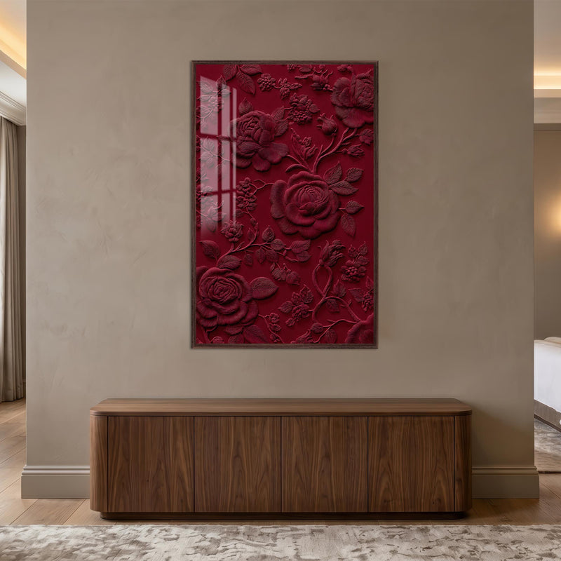 Crimson Rose Relief with walnut frame