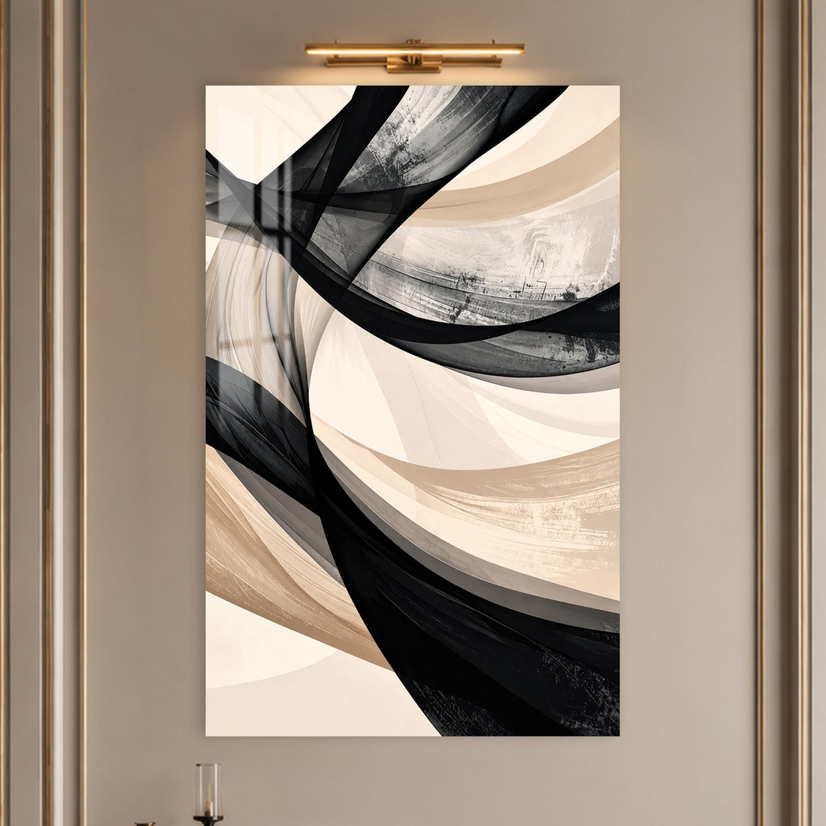 Monochrome Flowing Ribbons in a modern room