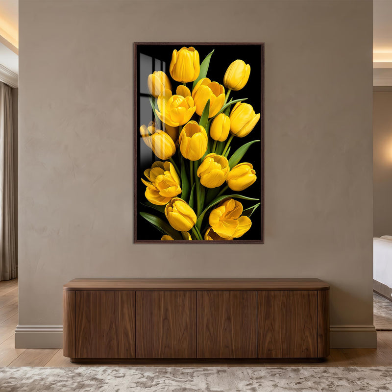 Golden Tulip Bouquet with walnut frame
