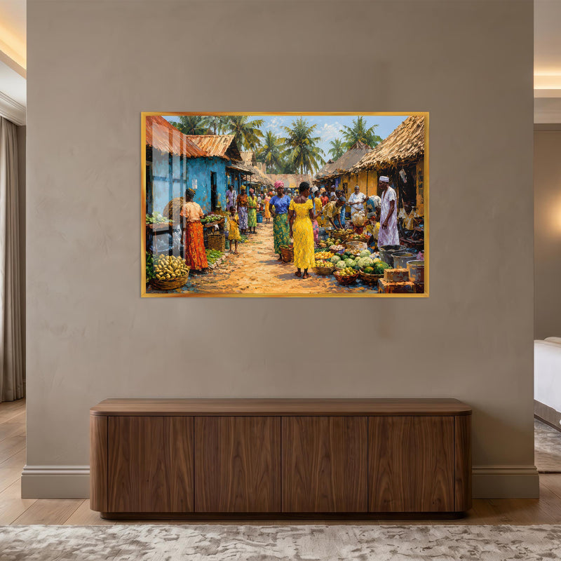 Village Market Day with gold frame