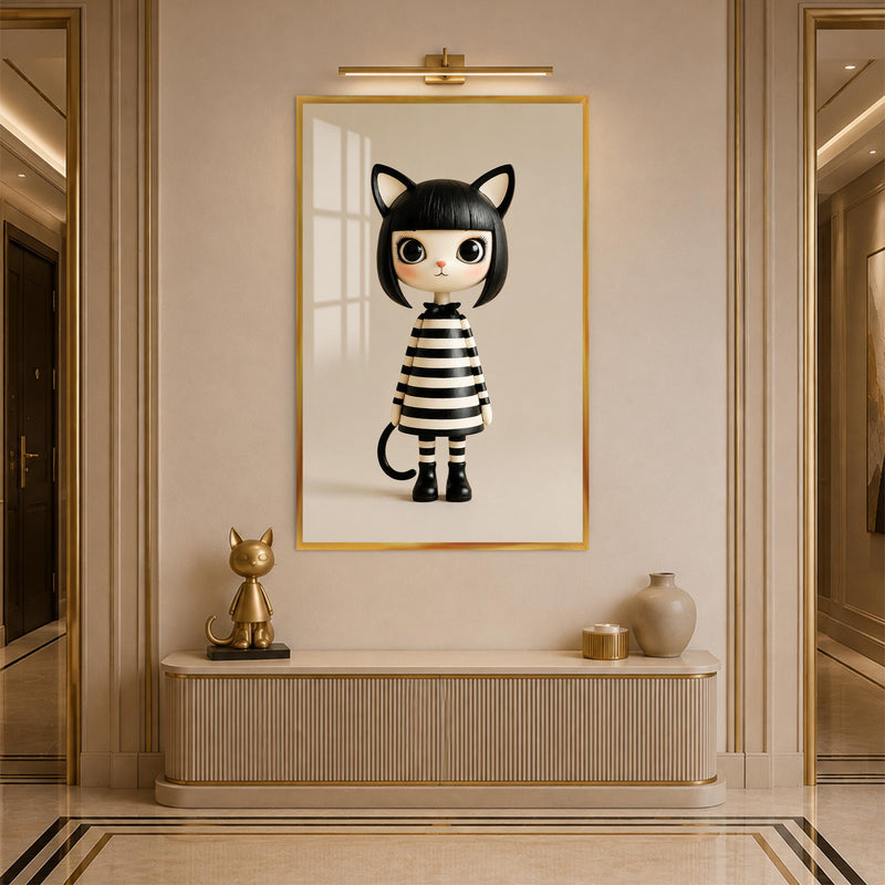 Striped Cat Girl with gold frame