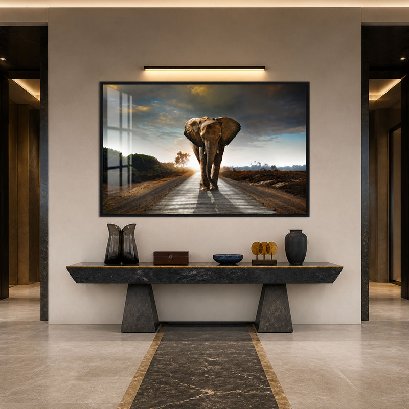 Elephant on the Open Road with black frame