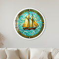 Golden Schooner On Emerald Waves with white frame